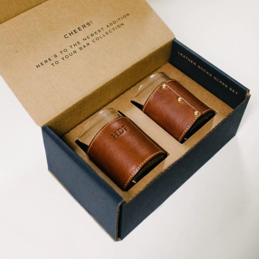 Barware | Clayton & Crume Clayton & Crume Leather Sleeve Rocks Glasses SLATE