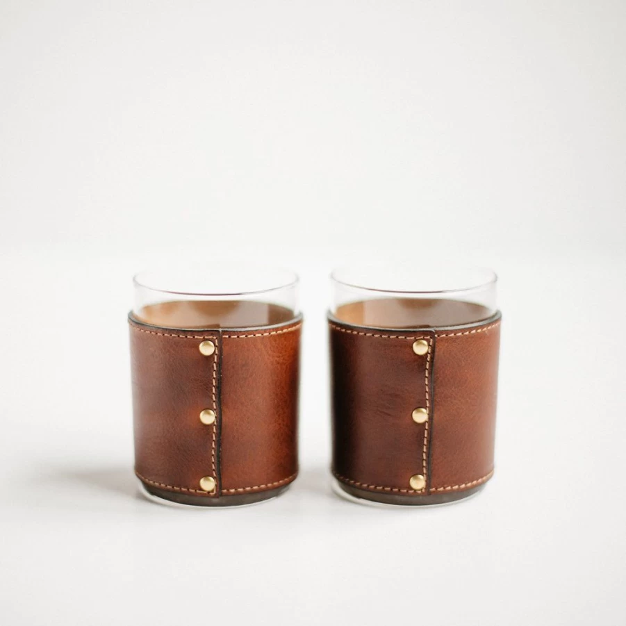 Barware | Clayton & Crume Clayton & Crume Leather Sleeve Rocks Glasses SLATE