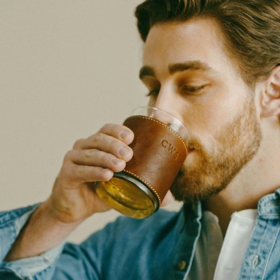 Barware | Clayton & Crume Clayton & Crume Leather Sleeve Rocks Glasses SLATE