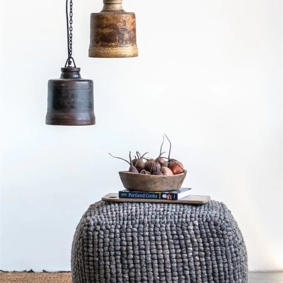 Textiles | Grey Wool Pouf SLATE