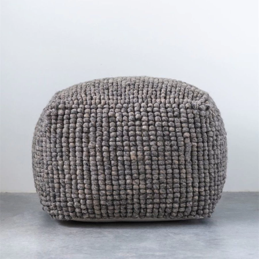 Textiles | Grey Wool Pouf SLATE
