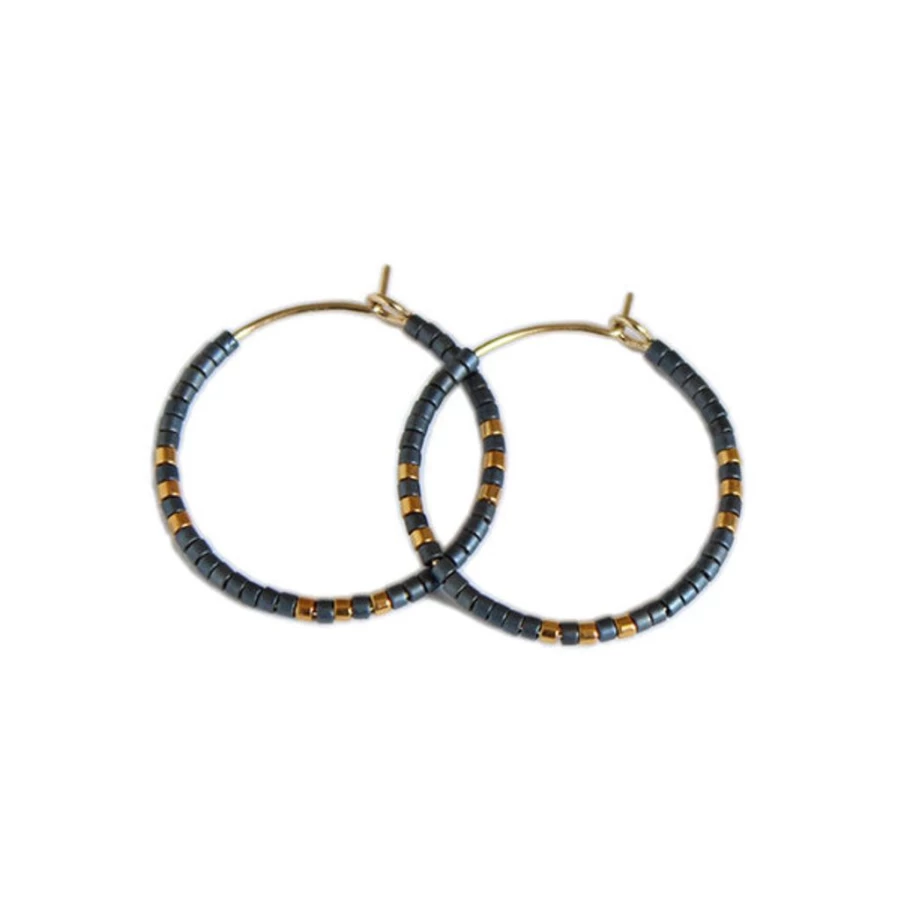 Earrings | Small Beaded Hoop Earrings SLATE