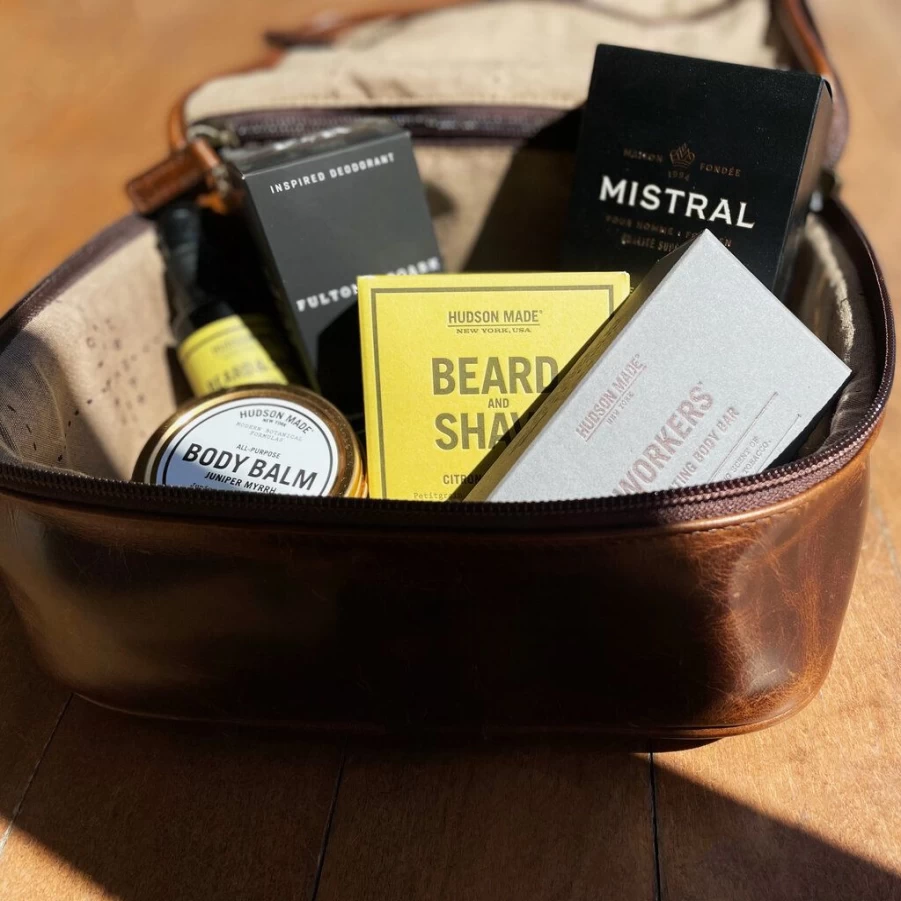 Men'S | Moore & Giles Leather Wash Kit SLATE