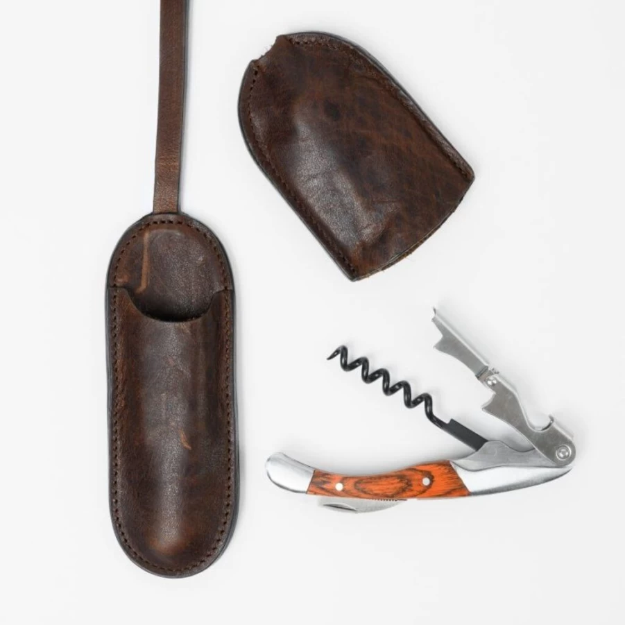 Barware | Leather Corkscrew Sleeve With Wine Key SLATE
