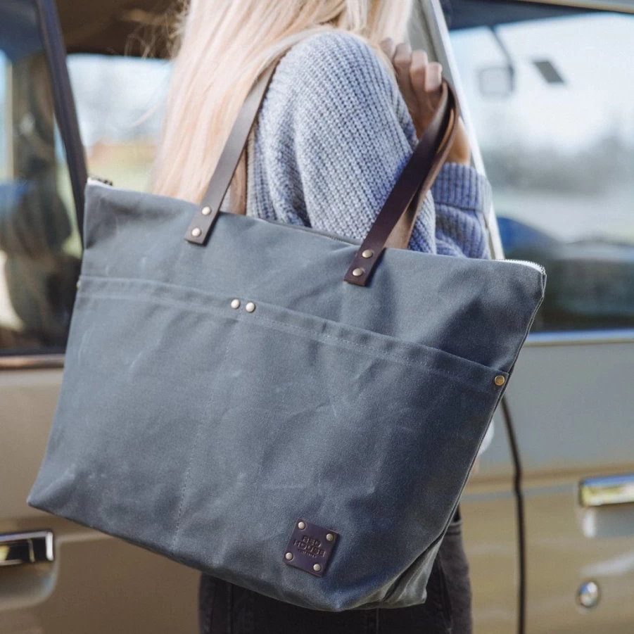 Shoulder Bags & Crossbodys | Red House Red House Waxed Canvas Large Zip Tote SLATE