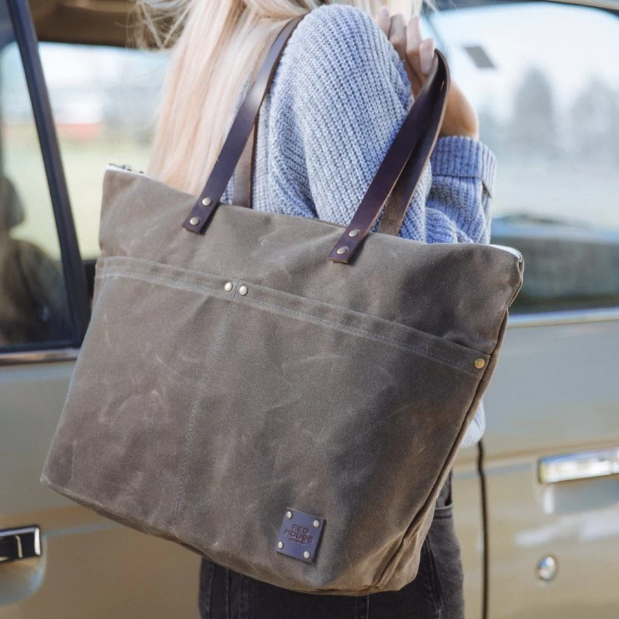 Shoulder Bags & Crossbodys | Red House Red House Waxed Canvas Large Zip Tote SLATE