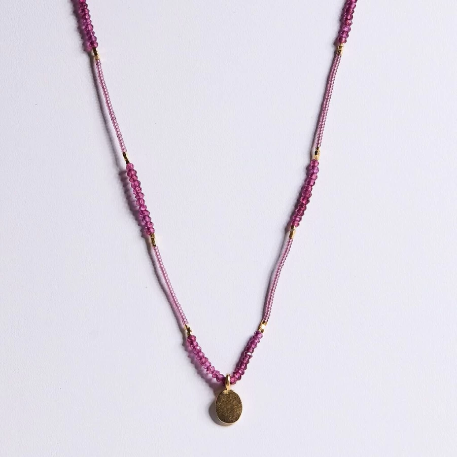 Necklaces | Garnet Beaded Oval Pendant Necklace SLATE