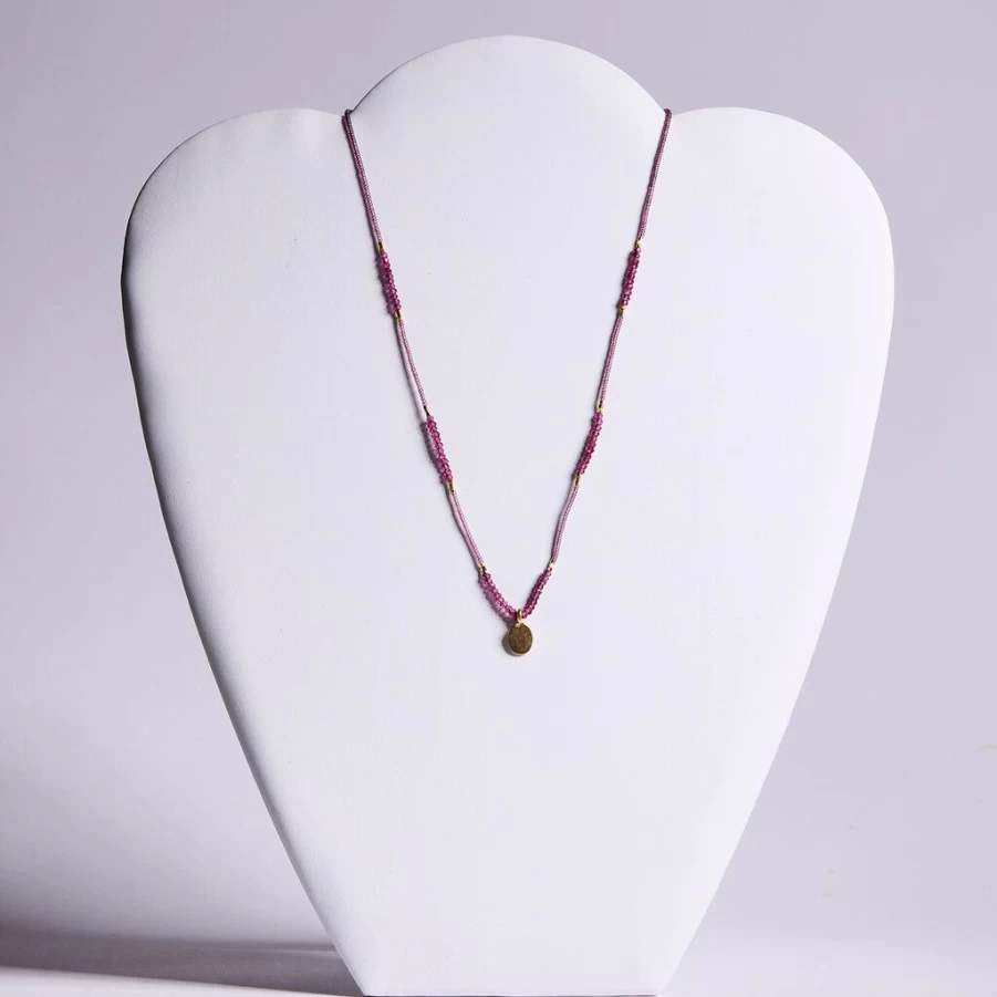 Necklaces | Garnet Beaded Oval Pendant Necklace SLATE