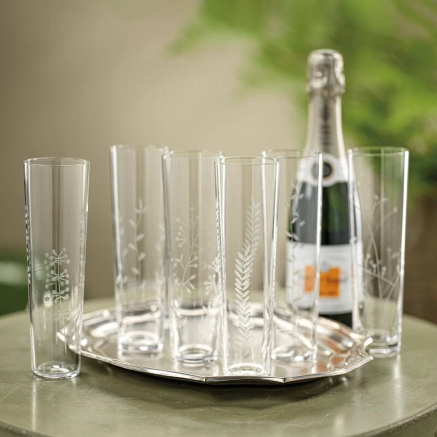 Barware | Botanic Etched Flutes - Set Of 6 SLATE