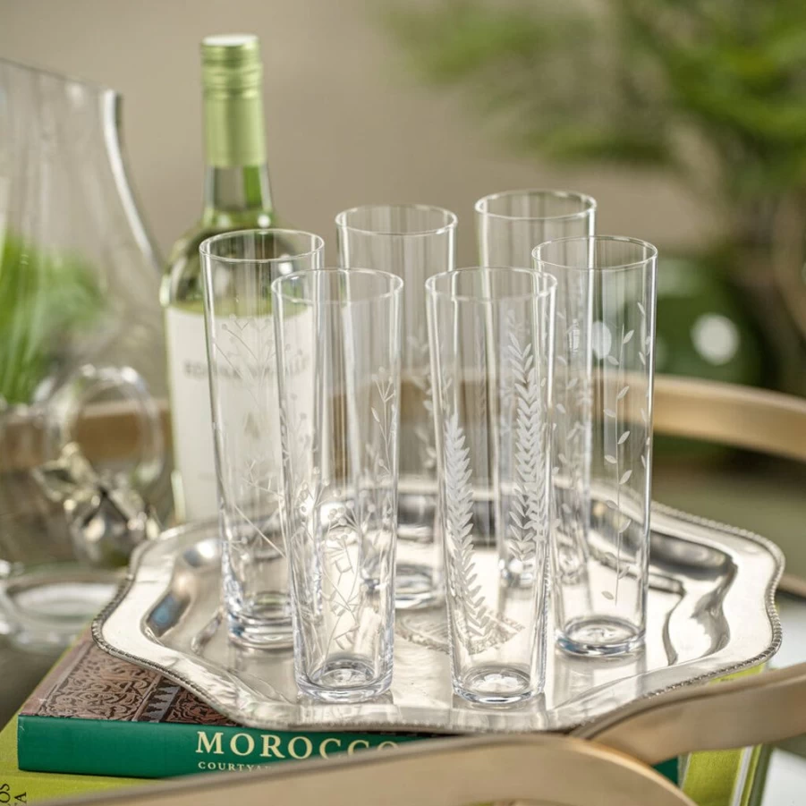 Barware | Botanic Etched Flutes - Set Of 6 SLATE