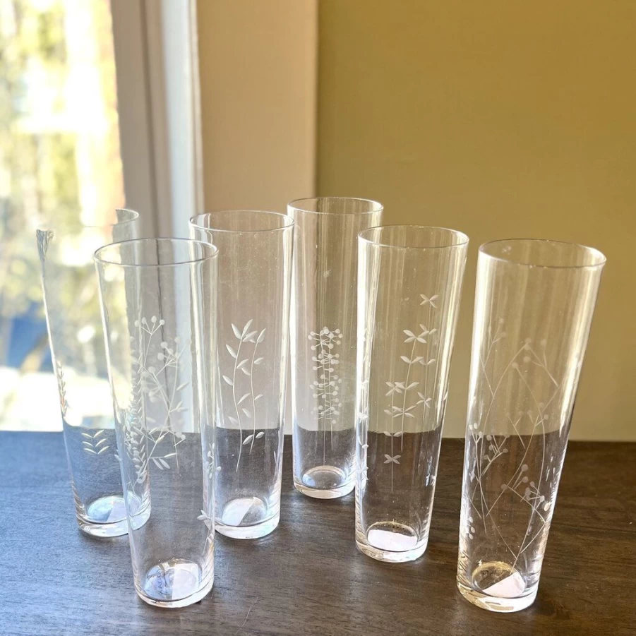 Barware | Botanic Etched Flutes - Set Of 6 SLATE