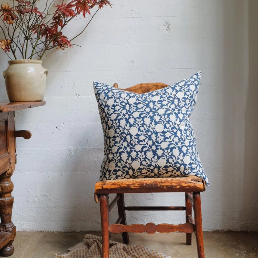 Textiles | Amna 22" Block Print Pillow Cover SLATE