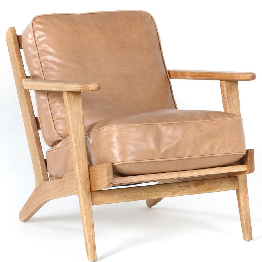 Living | Camel Leather Lounge Chair SLATE