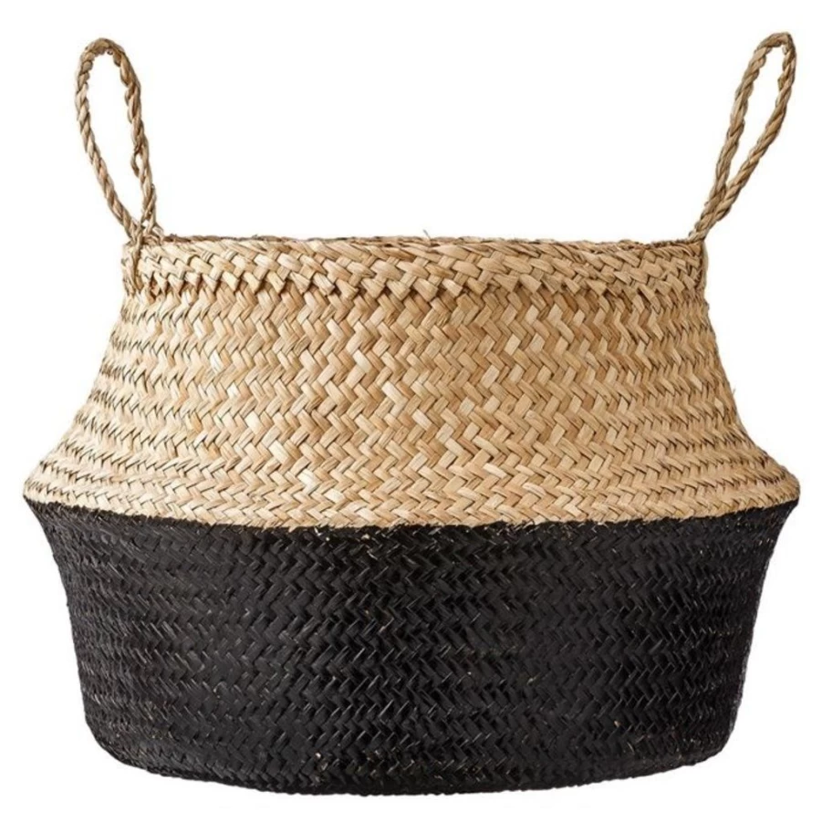 Baskets & Storage | Seagrass Basket : Natural & Black W/ Handles SLATE